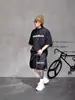 Camiseta de Manga Corta de Cinco Puntos de Peso Pesado para Hombre, Marca de Tendencia Estilo Americano, Corte Amplio Holgado, Camiseta Vintage de Corte Ancho