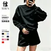 SEREN Comercio Exterior Transfronterizo 26 Nuevo Conjunto de Mujer Primavera/Verano: Sudadera Corta de Cuello Redondo + Pantalones Cortos Deportivos de Cintura Elástica