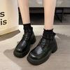 Comercio Exterior Nuevo Otoño Cuero Cuero Suave Cordones Versátil Estilo Británico Zapatos de Cuero para Mujer Suela Gruesa Aumento de Altura Zapatos Casuales para Mujer