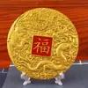 Nuevos Adornos Auspiciosos de Dragón y Fénix en Relieve Color Dorado Arena con Plato Redondo de Bendición Adornos para Escritorio de Oficina Regalos de Inauguración