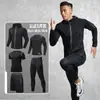 Conjunto Esportivo Masculino para Corrida, Academia, Roupas de Compressão, Secagem Rápida, Outono/Inverno, Corrida Noturna, Conjunto de Treino de Basquete 801 Conjunto de Cinco Peças