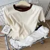 Camiseta de Manga Corta con Bloques de Color y Encaje Estilo Girly para Mujer, Corta, Diseño de Verano 2026, Estilo Nicho, Top de Media Manga de Seda de Hielo