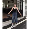 26 Jeans retro estilo americano acampanados cropped desgastados para mujer, verano talla grande, pantalones populares de cintura alta adelgazantes