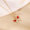 Elegante collar de mariposa con diamantes de oro real chapado en oro de 18 quilates, elegante y lujoso, con cadena de clavícula con gotas de aceite de concha para mujer.