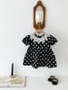Estilo coreano bebê menina verão preto dot estilo bolha manga terno de escalada vestido de manga curta irmã vestido