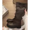 Botas de plataforma retro estilo británico en color marrón, botas altas para mujer, nueva colección de otoño 2026, color Maillard, efecto adelgazante, botas de montar
