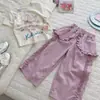 [Em Estoque] Roupas Infantis 2026 Verão Novas Blusas para Meninas Alta Elasticidade Costela Sem Costura Calças com Estampa Digital Secagem Rápida