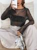 2025 Europeo y Americano Transfronterizo Nuevo Malla Transparente Cuello Alto Manga Larga Encaje Perspectiva Camisa Top de Mujer