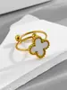 Anillo de Acero Inoxidable de Cuatro Hojas Estilizado y de Moda, Simple y Versátil, Anillo Ajustable Estilo Ins de Oro de 18 Quilates para Mujer