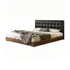 OEM de un fabricante importante, con patrón de gofre, estilo vintage, cama negra fina minimalista italiana con cabecero de almacenamiento, cama doble de madera maciza con bordes a ras