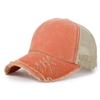 Gorra de Malla de Algodón Puro Lavada con Agujeros de Cinco Piezas Transfronteriza Color Sólido Desgastada Deshilachada Gorra de Béisbol Sombrero de Verano para Mujer con Protección Solar