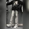 Cleanfit Jeans Gris Humo para Hombre Verano Slim-fit Pantalones Rectos Estilo Americano Vibe Retro Pantalones Casuales