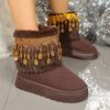 Botas de Nieve con Borlas y Cuentas de Nicho Nuevo Estilo Otoño e Invierno 2025 Botines Cortos Cómodos y Versátiles de Suela Gruesa para Mujer