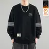 Moletom masculino, novo estilo outono e inverno, gola redonda, corte solto, forrado com fleece, sem capuz, blusa de puxar, jaqueta masculina de manga comprida, versátil