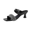 Sandalias de Punta Abierta y Pantuflas para Mujer con Pedrería Ropa Exterior Pantuflas de Una y Media Verano 2025 Nueva Moda Combinan con Todo Tacón de Aguja Tacones Altos