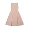 Estilo Transparente y Atractivo Vestido de Línea A Rayado Hueco Transparente para Mujer, Nuevo Modelo de Verano con Escote en U Amplio, Falda Acampanada de Punto que Ceñe la Cintura, Vestido Corto