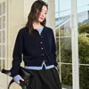 Cardigan de Cashmere Falso Duas Peças Feito na Fábrica Personalizado para Outono e Inverno, Suéter de Malha de Cashmere Feminino Solto, Confortável e Estiloso