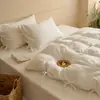 Juego de cuatro piezas de jacquard de algodón blanco puro, funda nórdica 100% algodón, sábana plana, sábana bajera ajustable, ropa de cama simple y de alta gama para dormitorio principal