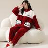 Pijamas de mujer otoño e invierno de forro polar coral grueso con forro polar de franela para el hogar, ropa de invierno rojo brillante, año de nacimiento