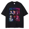 Camiseta de manga corta con estampado de batik lavado, estilo vintage de calle principal, de gran tamaño y con estampado de anime japonés gigante