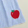 Vestido de Verano para Niña, Dulce, Moderno y Súper Lindo, Cuadros con Bordado de Frutas de Dibujos Animados, Encaje, Mangas Volantes, Vestido de una Pieza