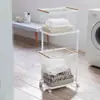 Cesta de Lavandería de Hierro con Ruedas, de Doble Capa, Dividida en Secciones, Carrito de Lavandería de Gran Capacidad