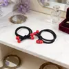 Banda de goma para el cabello estilo coreano, cuerda para la cabeza con 4 cuentas rojas, doble hebra, anudada, banda elástica alta para el cabello, joyería Yiwu