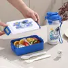Fiambrera Dividida de Dibujos Animados para Estudiantes Fiambrera para Niños Fiambrera Portátil Juego de Vasos de Agua Caja Sellada de Una Sola Capa con Hebillas Laterales