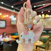 Chaveiro de Argila Novo Modelo Transfronteiriço com Strass e Contas de Cristal de Elefante Realista, Exquisite Pequeno Acessório para Meninas, Pingente de Bolsa