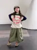 Pantalones cargo holgados de pierna ancha con pliegues estilo retro americano para niños, estilo coreano de otoño, pantalones cortos casuales con bolsillo grande para niños y niñas
