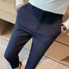 Pantalones casuales de gofre para comercio exterior para hombre, pantalones de traje formal de negocios para primavera y otoño, corte ajustado, sin arrugas, pantalones de cintura elástica