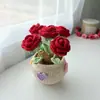 Arreglo de Flores de Hilo de Rosa con Forma de Corazón de 6 Cabezas Tejido a Crochet Hecho a Mano Decoración de Escritorio Regalo de Flor Artificial Hecha a Mano Cálido y Acogedor