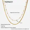 Colar Dupla Camada em Aço Inoxidável com Corrente Osso de Cobra e Contas Redondas Europeu e Americano Transfronteiriço Banhado a Ouro 18K Corrente de Pescoço à Prova d'Água Joia Design de Nicho