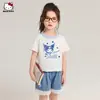 Conjunto de Verano para Niña 2026 Nuevo Estilo Refrescante Bloqueo de Color de Verano Cuello Redondo Manga Corta Pantalones con Ribete de Encaje Conjunto de Dos Piezas Diario