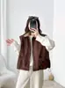 Chaleco Casual de Solapa Imitación Lana de Cordero Retro para Mujer 2026 Otoño Invierno Nuevo Sin Mangas Cálido Acolchado Chaleco Corto