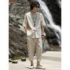 Terno Tang Duqi Masculino Marca Moderna Retrô Juventude Estilo Chinês Camisa de Linho Manga Curta Algodão Linho Gola Chinesa Camisa Zhongshan