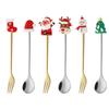 Traje de Cuchara y Tenedor de Navidad Transfronterizo Ins Dibujos Animados Lindo Cuchara de Navidad Tenedor Creativo Papá Noel Cuchara de Postre Tenedor Caja de Regalo
