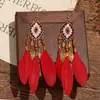 Suministro de Comercio Electrónico Transfronterizo: Ganchos de Oreja de Pluma Bohemia, Pendientes Hechos a Mano de Hoja de Metal Personalizados, Joyería con Patrón Geométrico