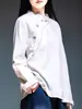 Camisa de Algodão e Linho Vintage de Comércio Exterior com Manga Longa para Primavera e Verão Feminina Outono Novo Solta Emagrecedora Gola Vertical Botão Diagonal Top