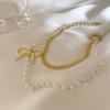 Collar de doble capa con lazo de perlas de primavera temprana para mujer 2021 nueva moda elegante dulce nicho cadena clavicular