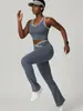 Conjunto Esportivo de Cintura Alta Transfronteiriço para Mulheres, Costas Abertas Color Block, Conjunto de Calça Flare Justa para Yoga, Roupa de Fitness Yoga