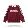 Sudadera con cuello de solapa raglán de color contrastante tipo gofre de marca trendy americana para hombres y mujeres, primavera y otoño, estilo Hong Kong, top casual deportivo tipo polo