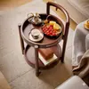 Mesa Lateral de Sofá de Madeira Maciça, Mesinha de Centro Pequena para Sala de Estar, Carrinho Móvel com Rodas, Mesa de Cabeceira, Estante de Armazenamento, Mesa Pequena