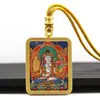 Colgante de Tanka Dorado Pintado a Mano Estilo Tíbet Colgante de Tanka Wuye Zakhiram Pasado y Presente Collar con Cordón