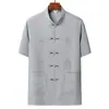 Nuevo Traje Tang Estilo Chino para Hombres de Mediana Edad y Mayores, Camisa para Papá, Hanfu de Seda Helada Manga Corta, Ropa de Verano Delgada para Abuelos