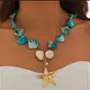 Brincos de Praia Transfronteiriços Europeus e Americanos, Brincos Criativos Novos de Estrela-do-Mar, Pingentes de Estrela-do-Mar com Pérolas, Joias Personalizadas de Alto Padrão