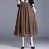 Falda Elástica con Encaje Hueco 2026 Otoño/Invierno Nueva de Cintura Alta Adelgazante de Longitud Media Elegante Falda de Línea A Acampanada
