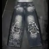Jeans de Pierna Ancha con Salpicaduras Pintados a Medida para Hombre Jeans de Pierna Ancha con Múltiples Bolsillos Estilo Graffiti para Hombre Jeans para Hombre de Marca Trendy Americana