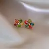 Pendientes Florales Coloridos de Zirconia con Aguja de Plata Vintage, Pendientes de Lujo Ligero de Gama Alta, Accesorios para Orejas de Moda Europeos y Americanos para Mujeres