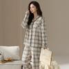 Pijama de Algodão Feminino Outono Calça de Manga Longa Cardigã Doce Conjunto Waffkle Primavera Algodão Roupa de Casa Feminina